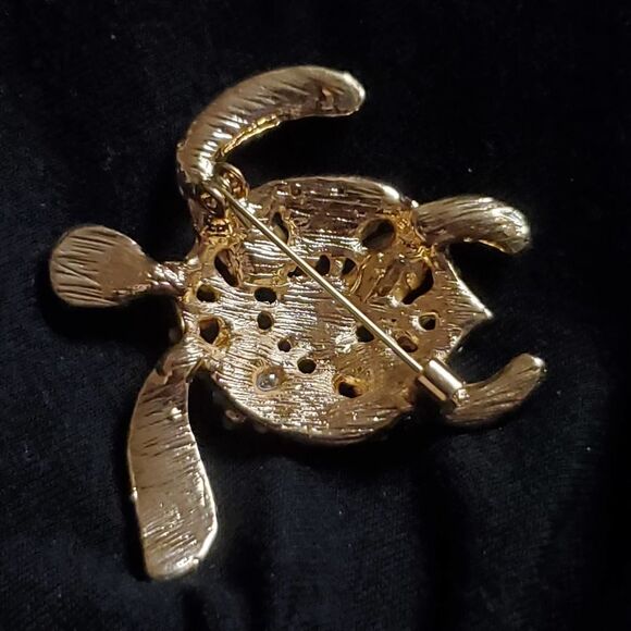 Goldtone Turtle with Blue and Green Crystal Accents - Picture 3 of 6